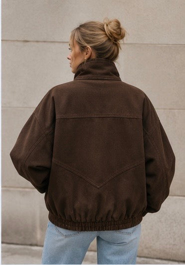 Chaqueta Funnel Oversize en Gamuza