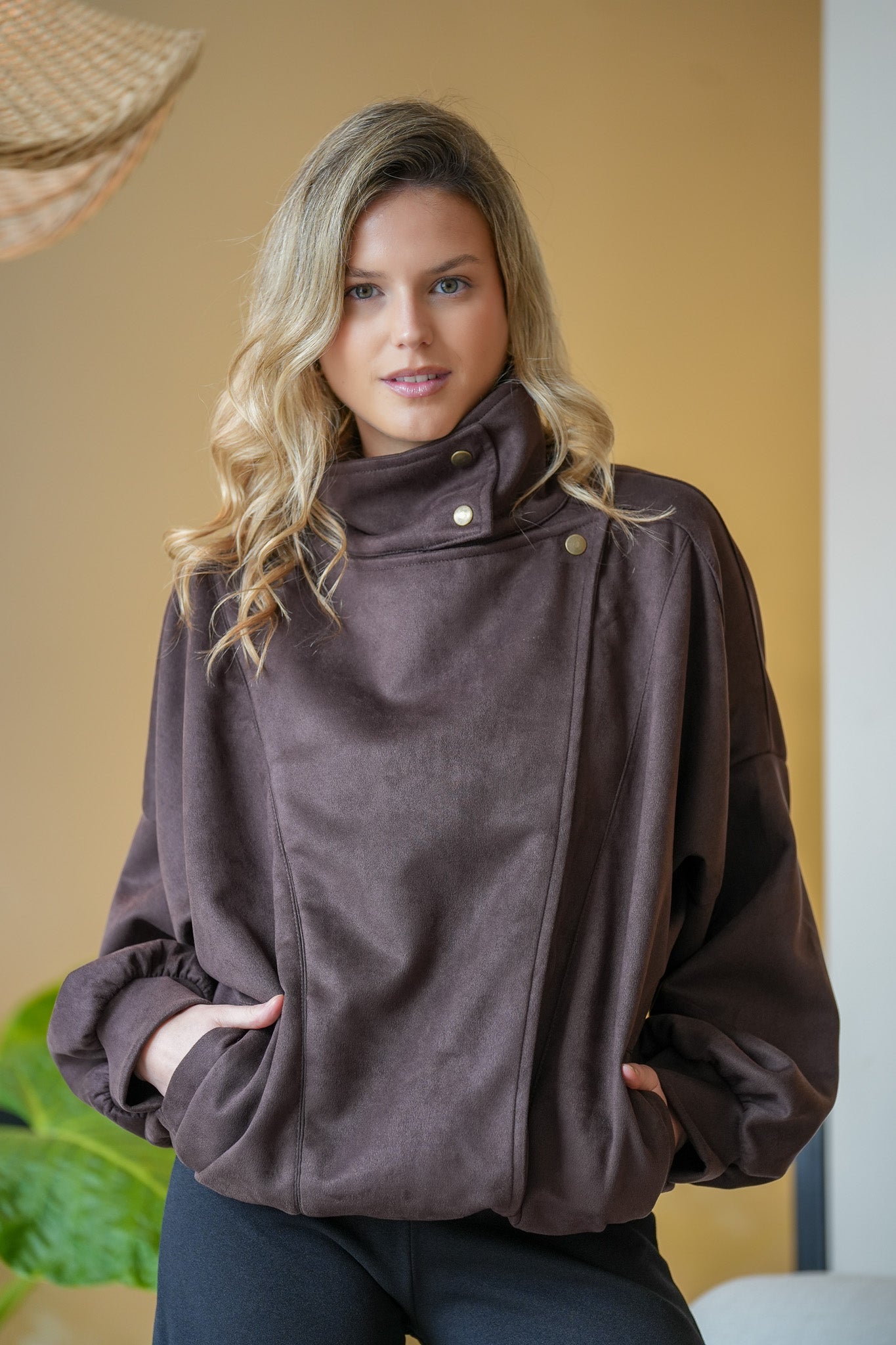 Chaqueta Funnel Oversize Café