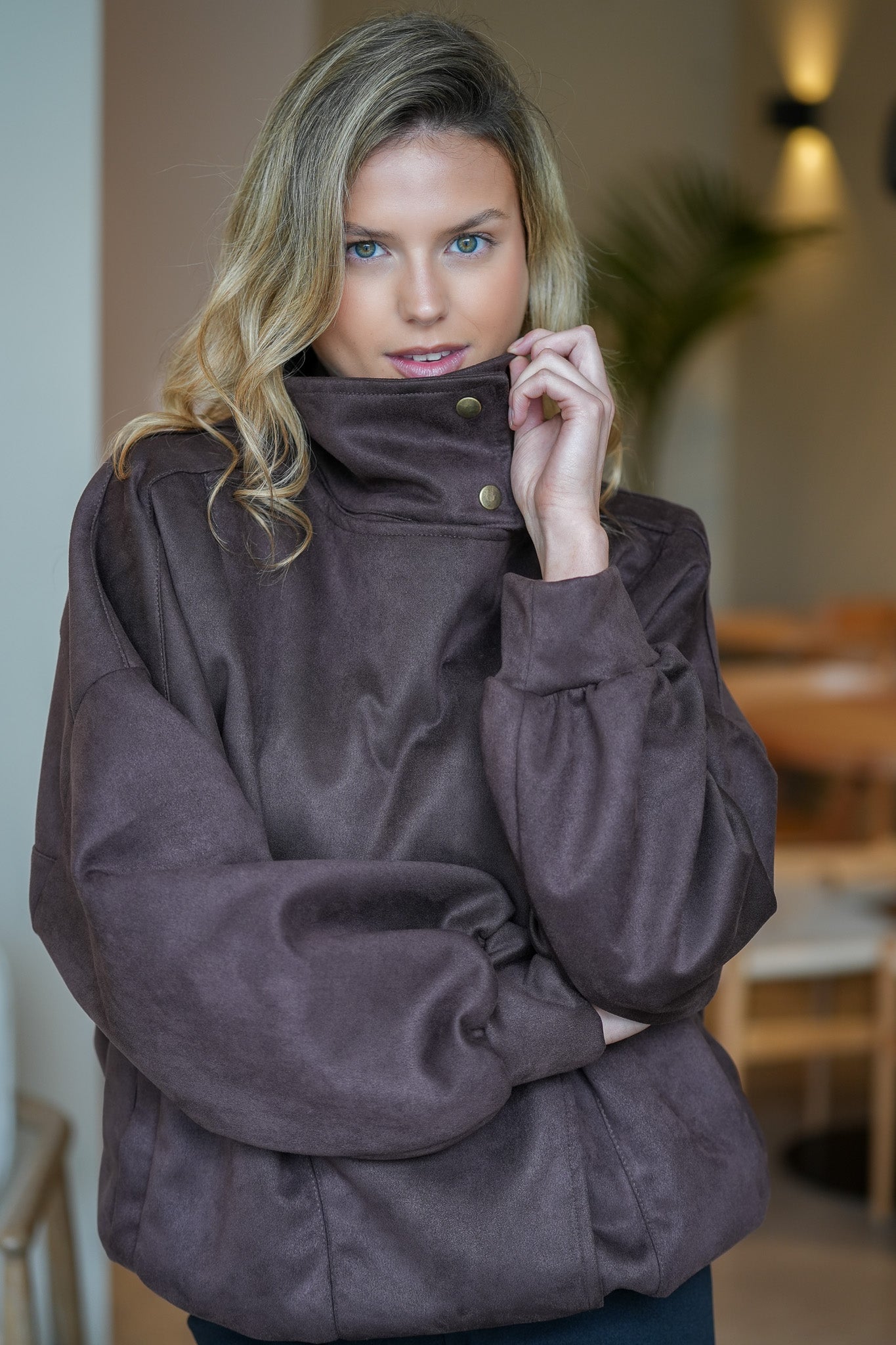 Chaqueta Funnel Oversize Café