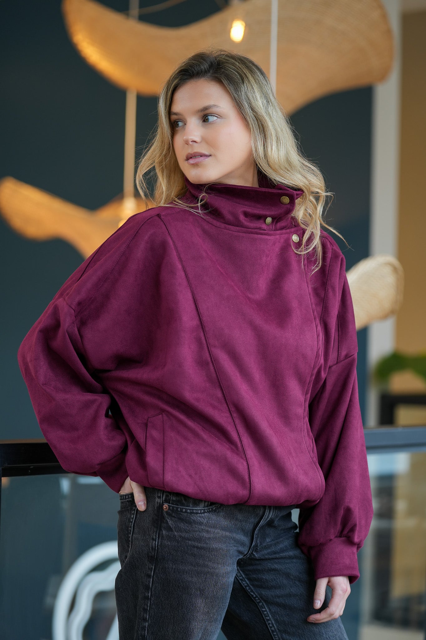 Chaqueta Funnel Oversize Burdeo