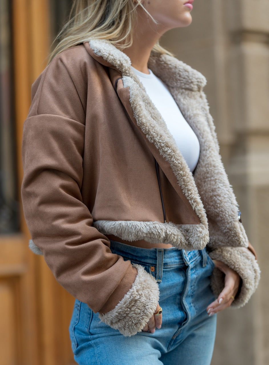 Cazadora Biker Gamuza Camel