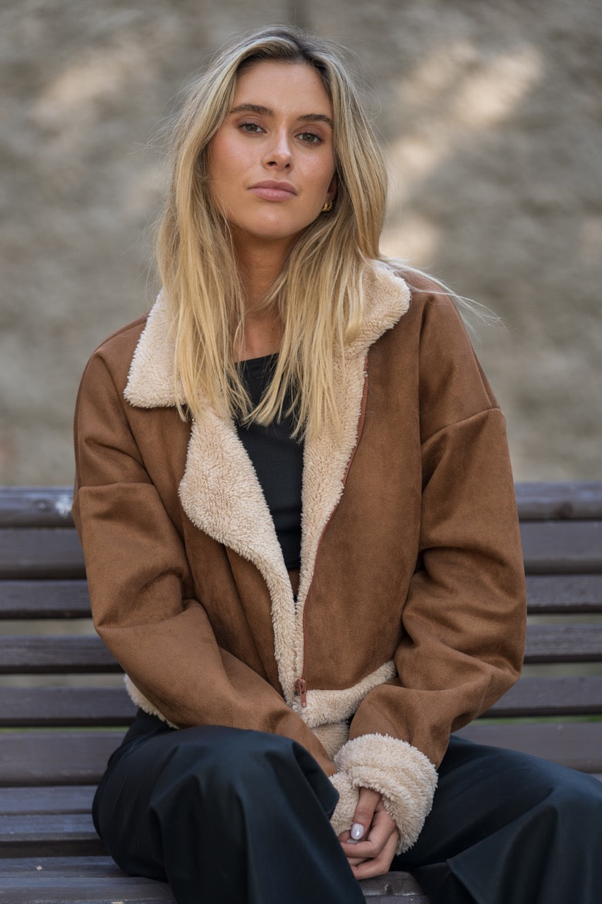 Cazadora Biker Gamuza Camel