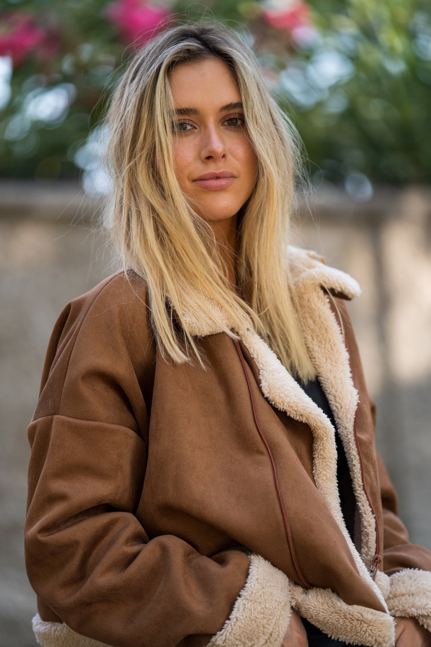 Cazadora Biker Gamuza Camel