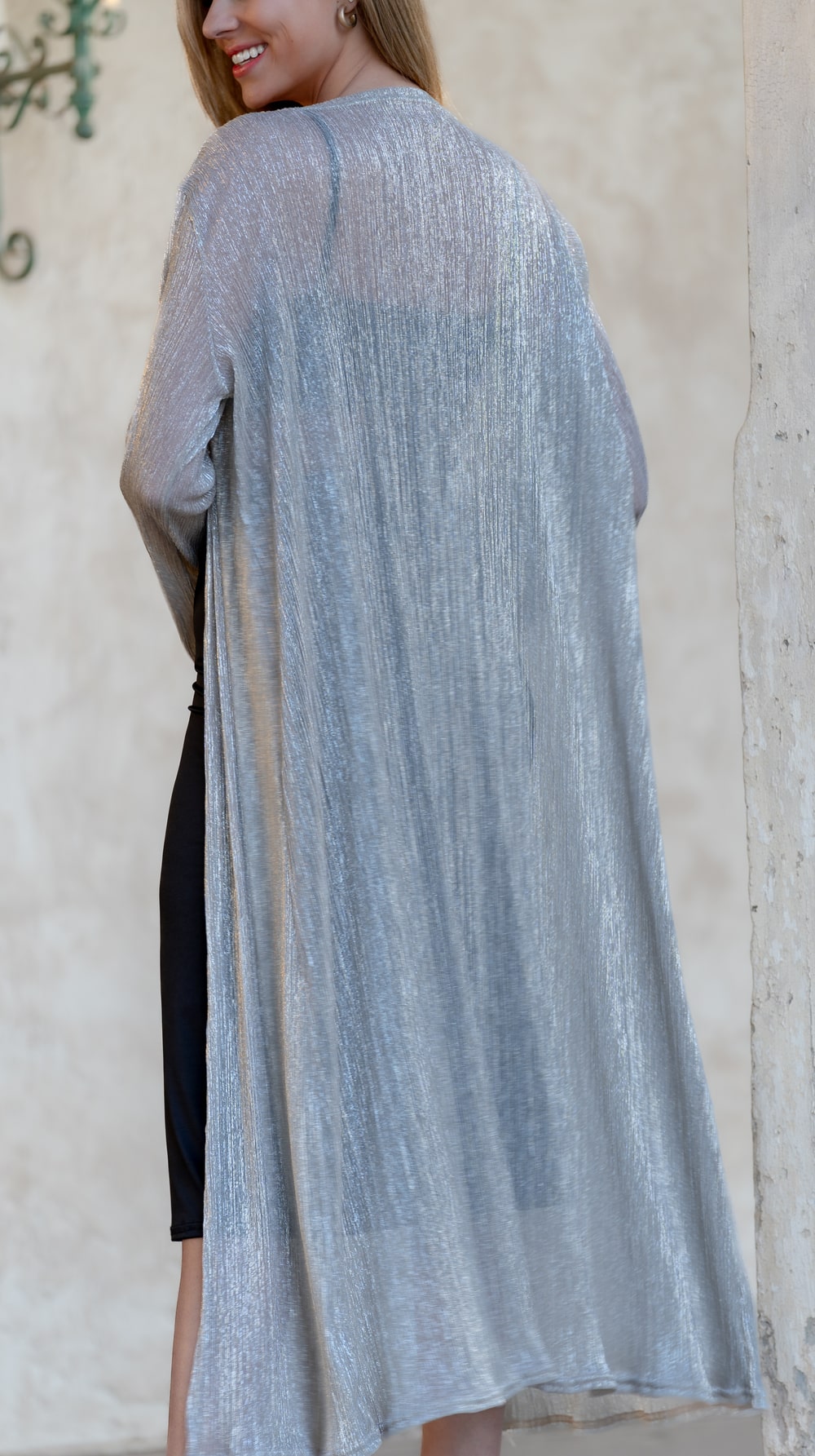 Tapado de Fiesta Largo Plisado -Plateado Metálico