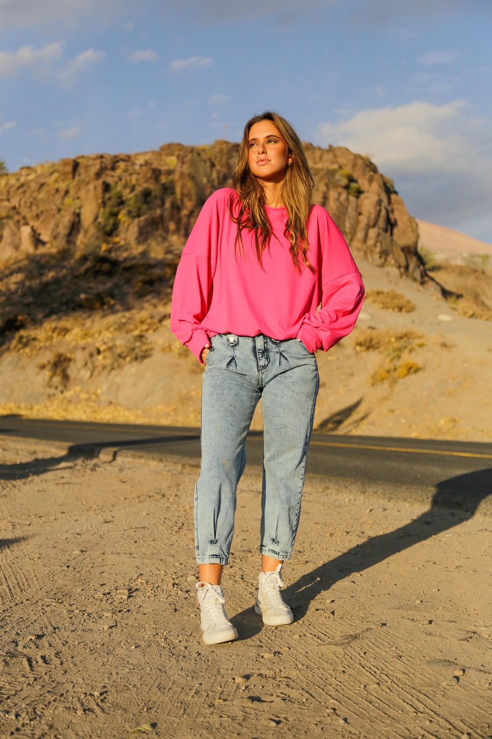 Sweater manga globo oversize Fucsia