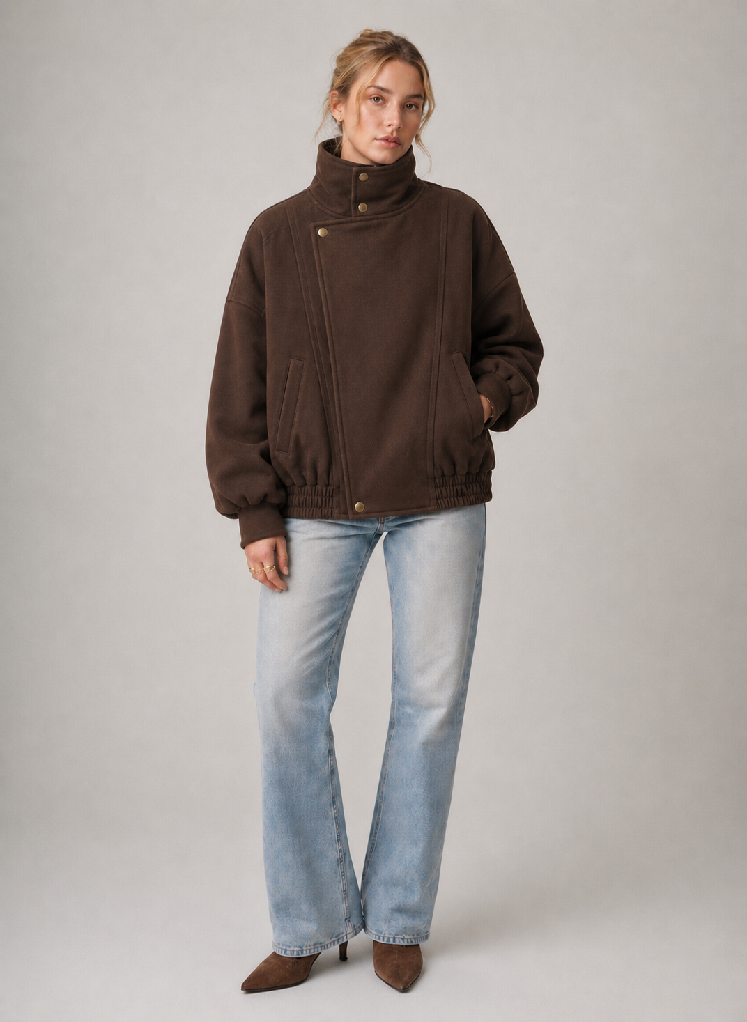 Chaqueta Funnel Oversize en Gamuza