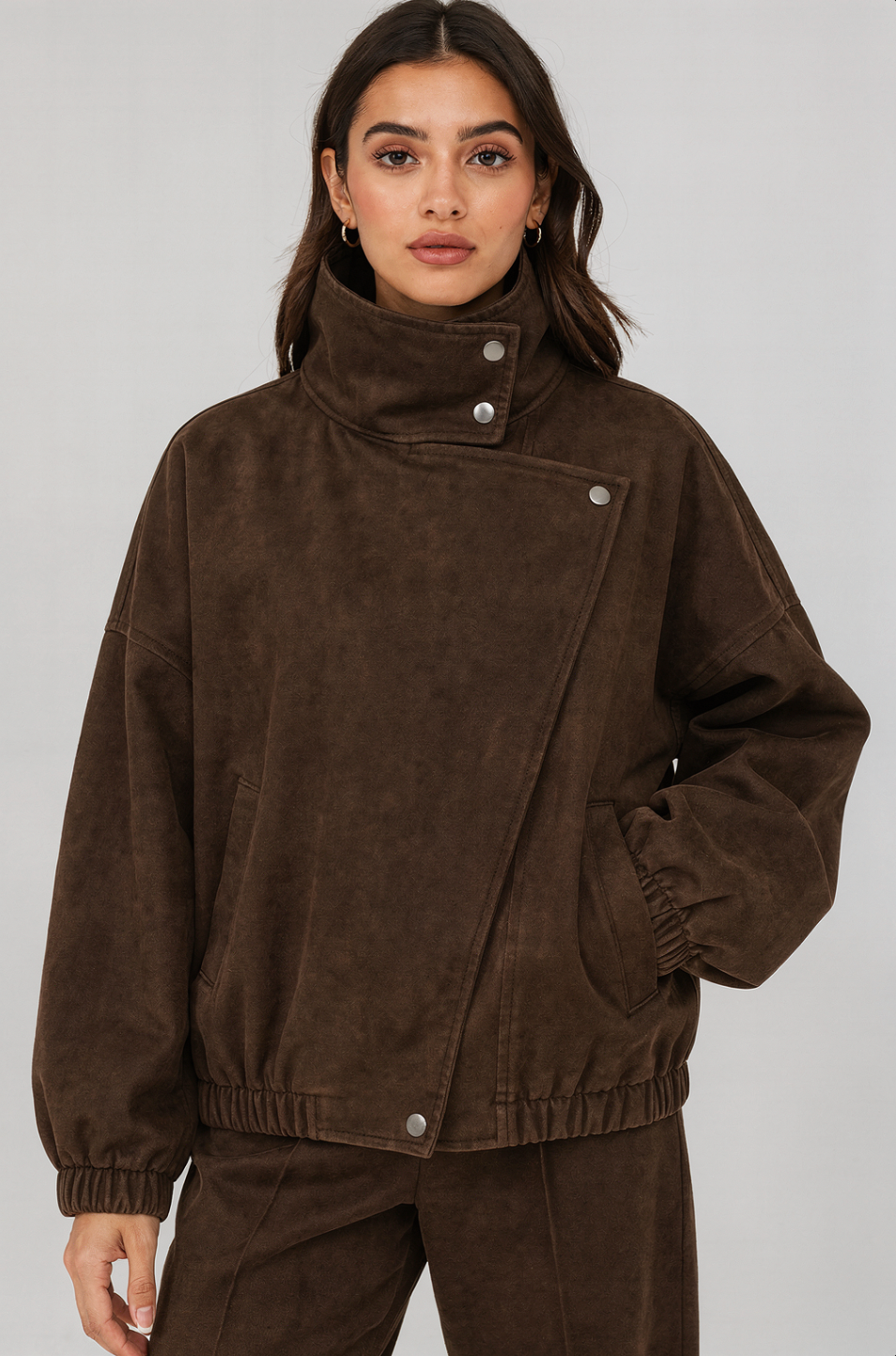 Chaqueta Funnel Oversize en Gamuza