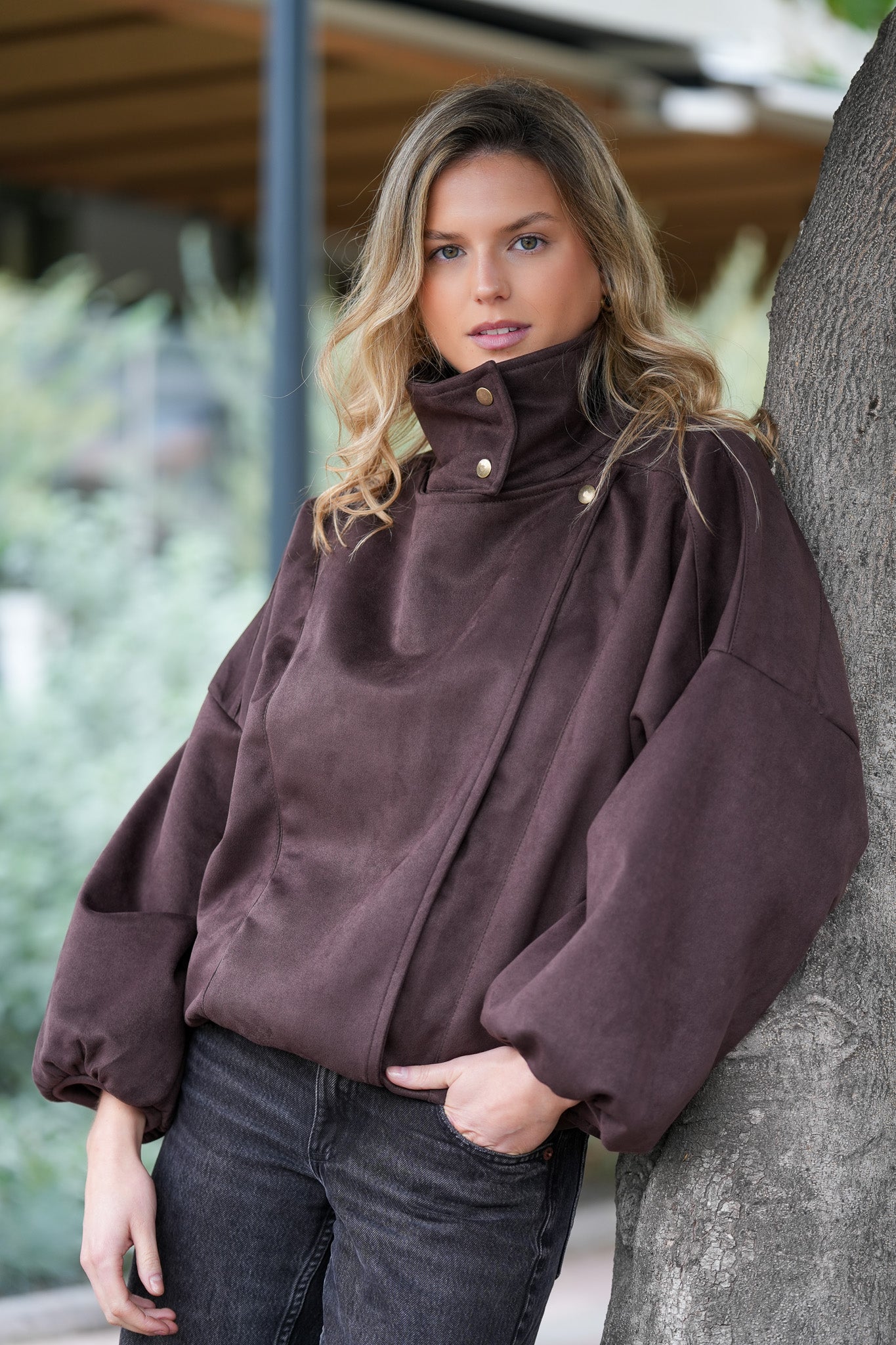Chaqueta Funnel Oversize Café