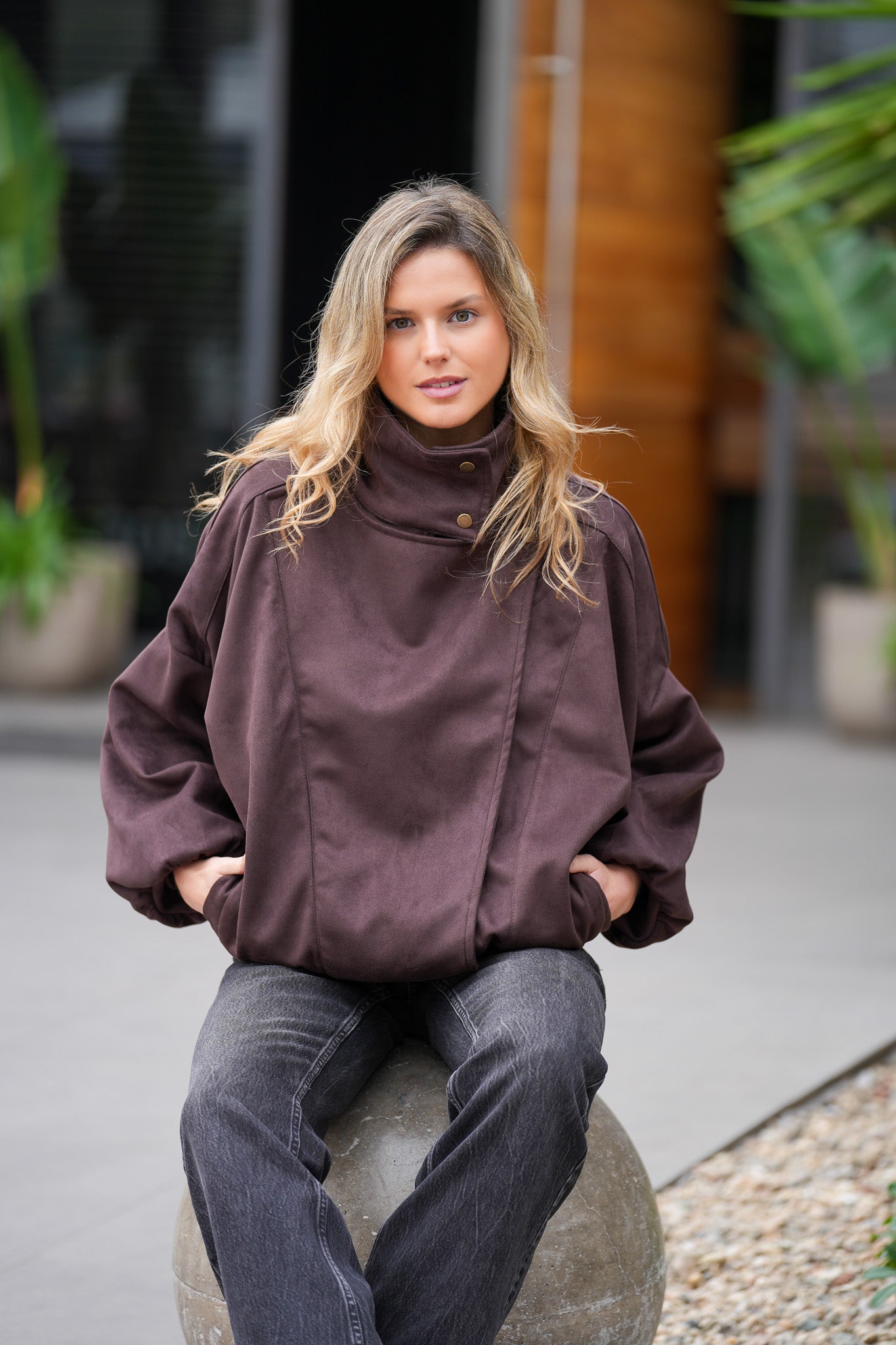 Chaqueta Funnel Oversize Café