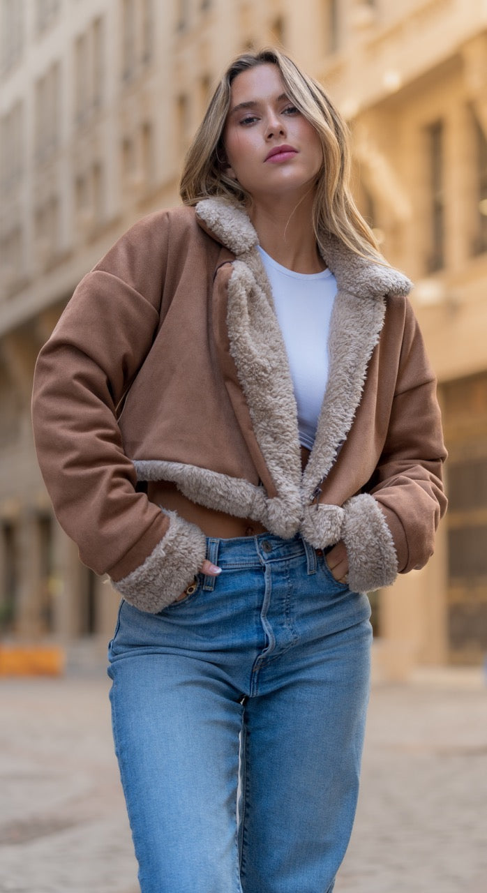 Cazadora Biker Gamuza Camel